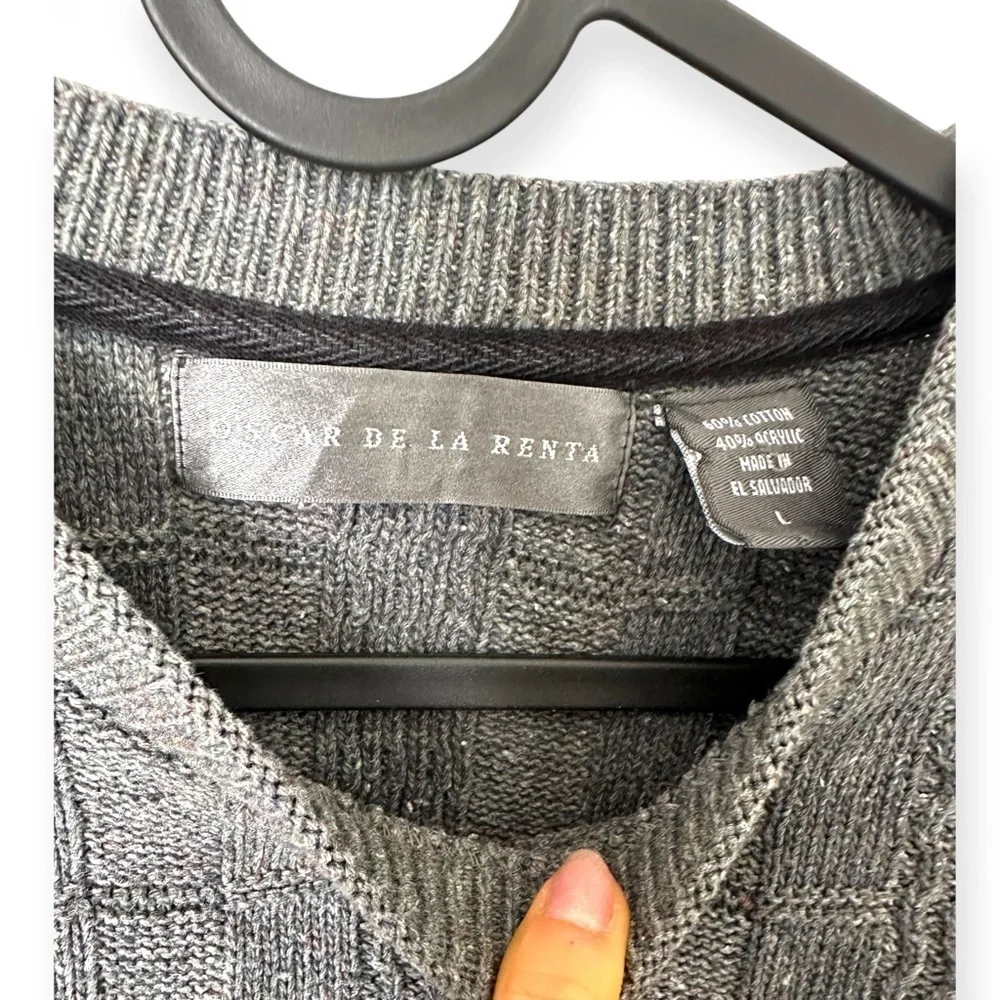 Oscar de la Renta Wool Cable Knit Crewneck Pullover Jumper Sweater grey Men Lg